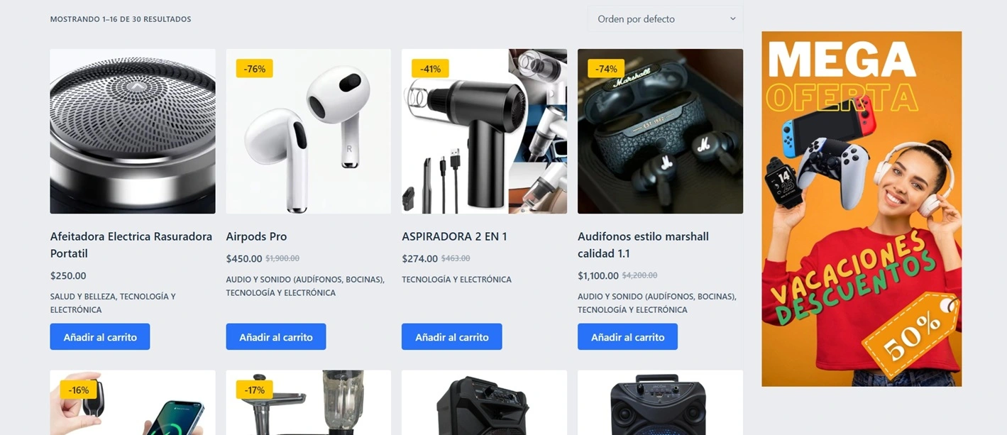 web de productos